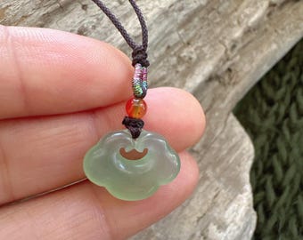 Lucky Jade Cloud Necklace: Hand-Carved Green Jade Jewelry