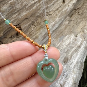 Open Heart Jade Necklace, Natural Jade Heart Necklace, Jade Bridesmaid Gift, Birthday Gift For Her, Jade Jewelry For Mom, Green Jade Gift