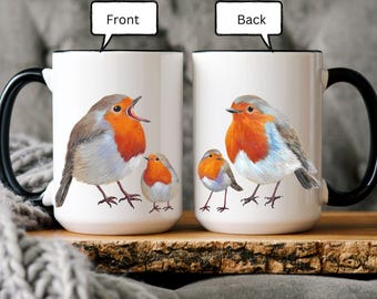 Personalized Robin Mug, Christmas Bird Mug, European Robin Mug, Grandma Gift, Bird Lover Gift, Gift for Mum Dad, Gift For Her