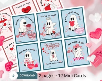 12 Mini Cute Ghost Valentines Card, Be My Boo, Valentine's Day Card, For Classroom, Halloween Valentines, Classroom Party, Spooky Valentine