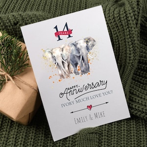 Download digitale Biglietto di auguri per il 14° anniversario, Anniversario avorio, Anniversario elefante, 14° anniversario, 14° matrimonio, regalo per il 14° anniversario