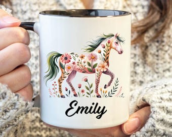 Personalized Horse Mug, Floral Horse Coffee Cup, 2026 Chinese New Year Gift, Zodiac Year of the Horse, Horse Lover Gift, Lunar New Year