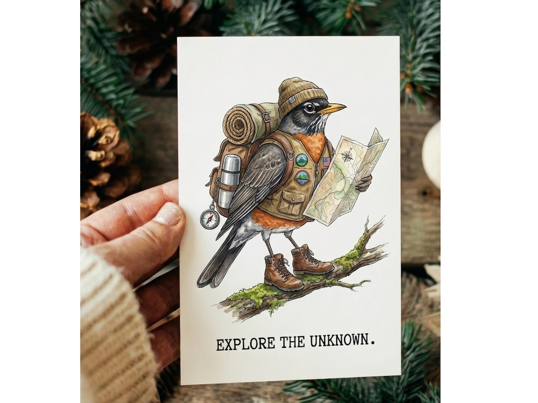 Printable American Robin Card, Hiking Bird, Backpacking Robin Art ...