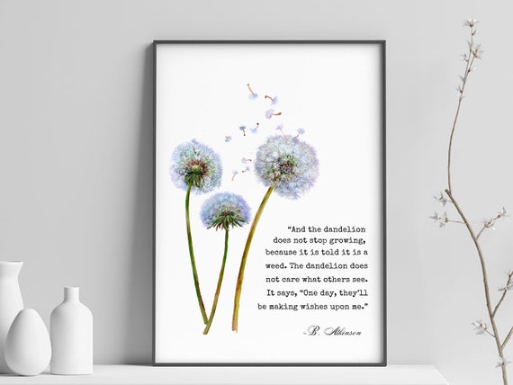 Dandelion Wish Quote, Printable Dandelion Wall Art, Dandelion Decor, Motivational Print, Positivity Quote Gift, Dandelion Lover Gift for Mom