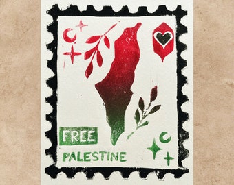 Linogravure caritative palestinienne | Carte postale imprimée | 100 % des recettes sont reversées à Palestine Relief