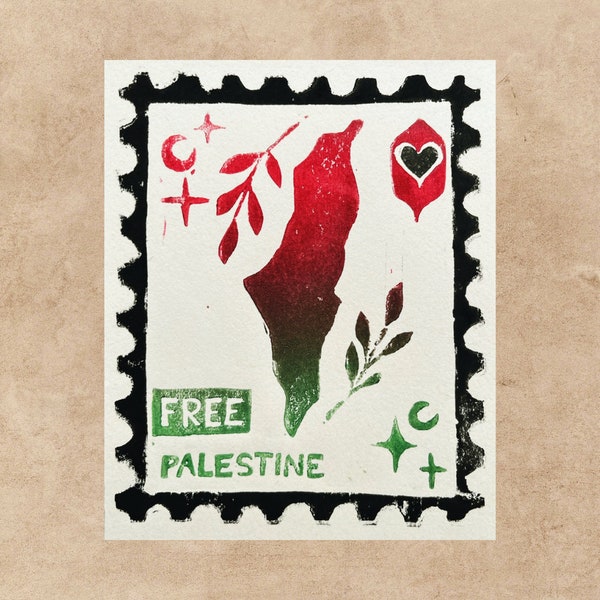 Palestine Charity Linocut | Postcard Print | 100% Proceeds to Palestine Relief