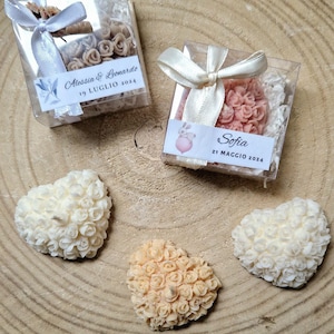 Piccole candele cuore profumate in cera di soia o palma segnaposto bomboniera