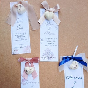 Wedding bookmark with scented heart tart placeholder