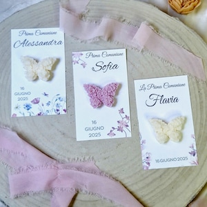 CARTONCINO segnaposto con TART farfallina per Comunione