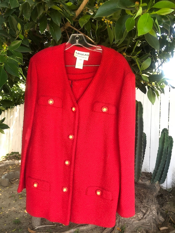Vintage Adolfo Cherry Red Wool Skirt Suit