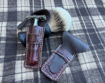 Leather safety razor travel case