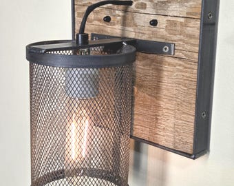 Rustic Wall Sconce, Farmhouse Wall Light, Reclaimed Wood and Steel Lighting, Industrial Cabin or Lodge Decor, Handmade Montana Fixture