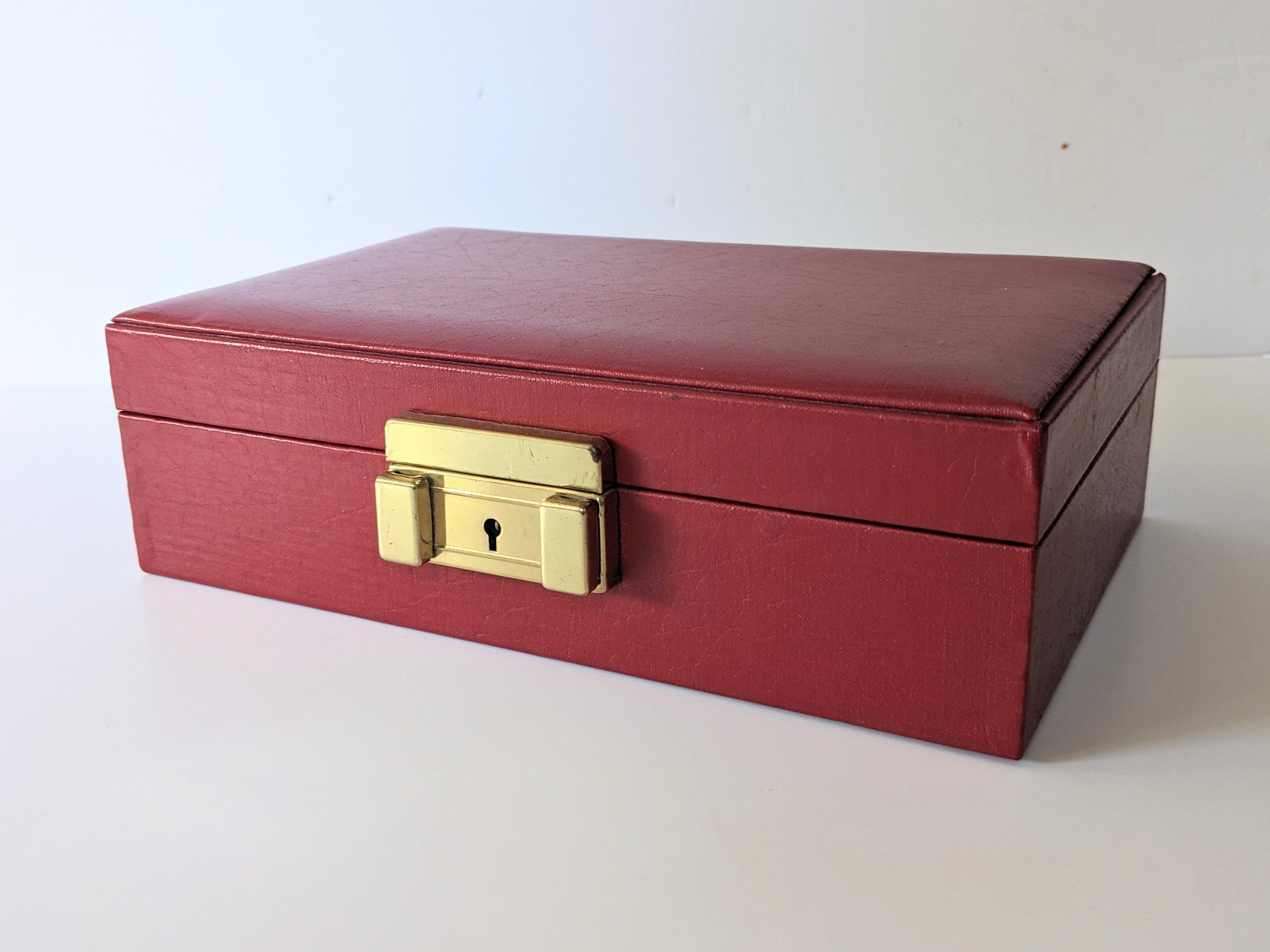 Steamer Trunk Box Brown Leather Box Hinged Lid Trinket Box Jewelry Box -  Ruby Lane