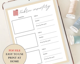 Fabric Swatch Inventory Organizer: Sewing Journal Template (PDF)