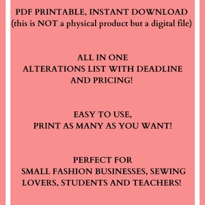 Tailor Alterations Form: Seamstress Fashion Studio Business Printable ...
