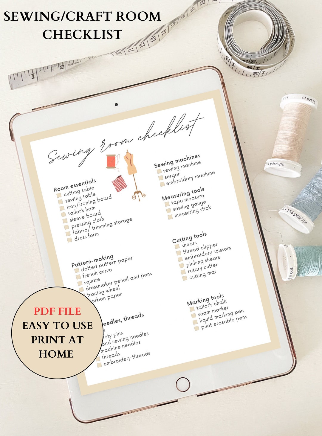Sewing Craft Room Checklist Essentials Tools Organization Etsy