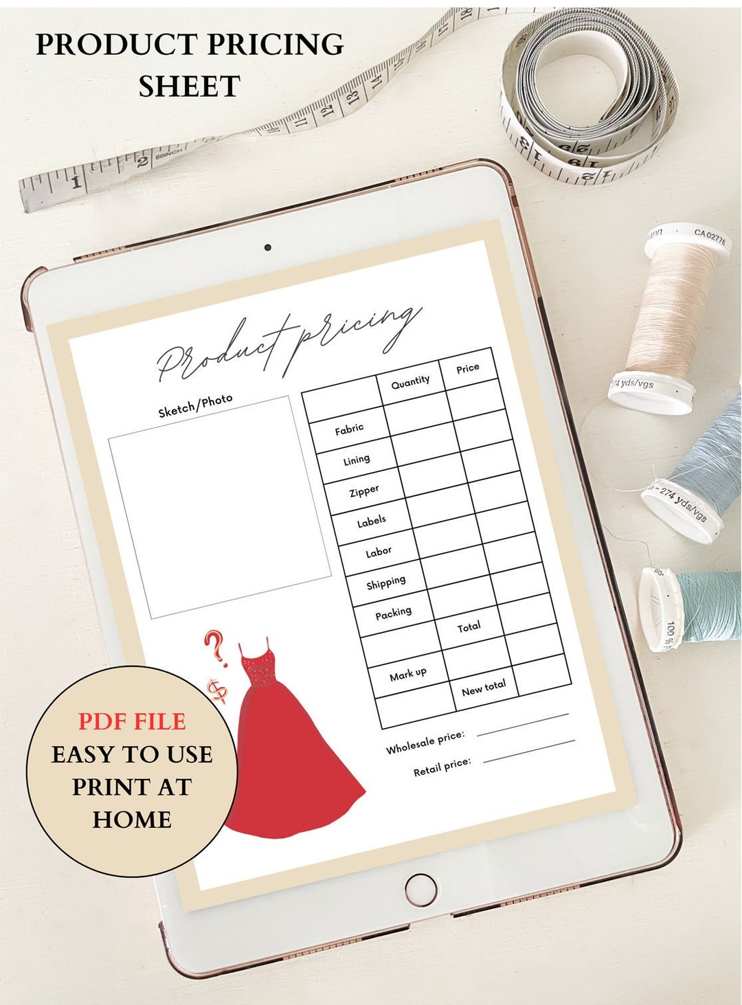 Product Pricing Sheet Template: Fashion Business Printable (PDF) - Etsy