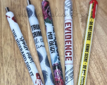 True Crime Pens / True Crime Junkies / glitter pens / inkjoy gel pens