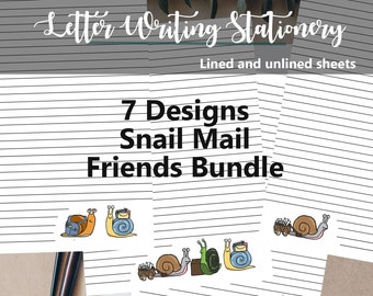 Printable letter paper stationery. Snail Mail Friends BUNDLE paper. Snail Stationery DOWNLOAD. A4 printable