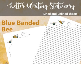 Printable letter paper stationery. Blue Banded Bee Hive. DOWNLOAD. A4 printable