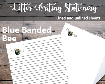 Printable letter paper stationery. Blue Banded Bees. DOWNLOAD. A4 printable