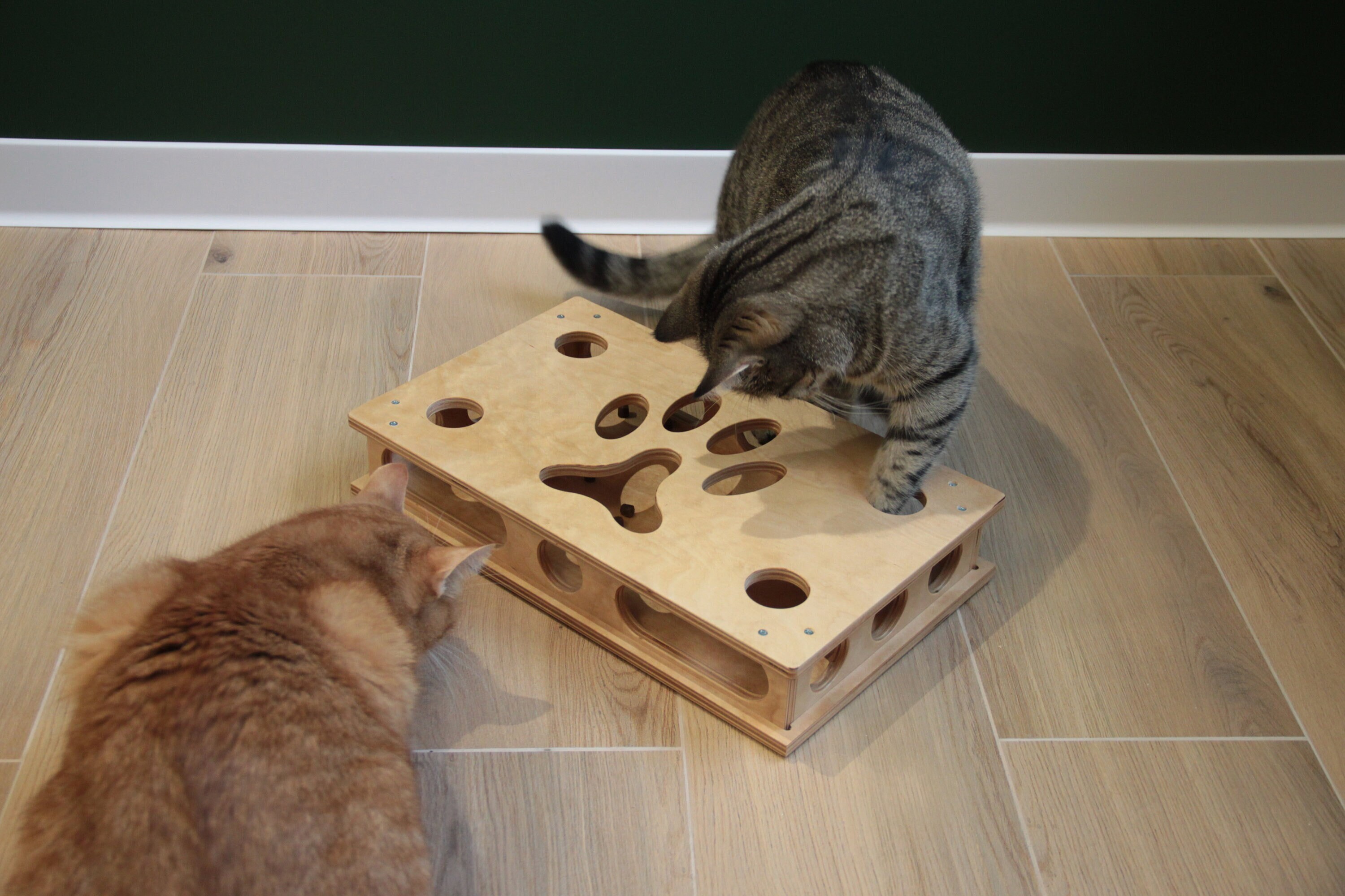 Treat-Dispensing Cat toy, Wooden Cat Toy, Wood Cat Box, Kitten Play Box, Cat Gift, Cat Hunting Toy, Natural Wood Cat Toy, 40x24cm