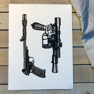 Linograbado hecho a mano de los Blasters de la Princesa Leia y Han Solo, TE AMO-LO SE, Regalo para Boda, Novio, Novia, Parejas, Star Wars