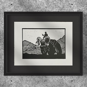 Best Gifts for Him, TUSKEN RAIDER on BANTHA, Linocut Print, 8.5&quot;x11&quot;, Christmas Gift, Handmade Wall Art, Home Gifts, Art Prints