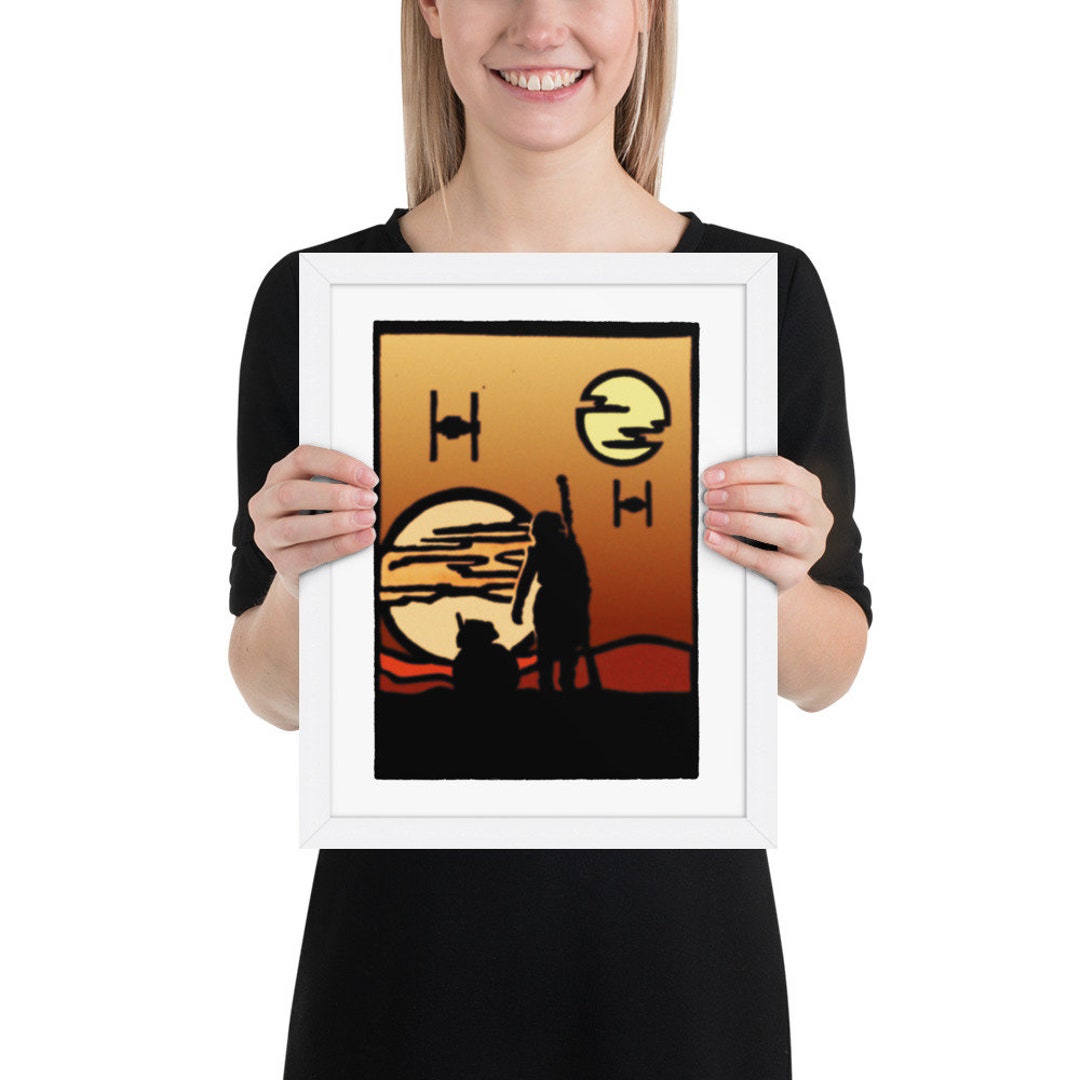 Star Wars Poster Framed, Rey & BB8, Minimalist Wall Art, Star Wars