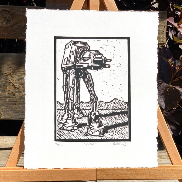 Handmade Art, Star Wars Linocut Relief Print, Imperial Walker, AT-AT 8.5”x11”,  Fine Art Print, Home Decor, Collectible Print, Gift for Fans