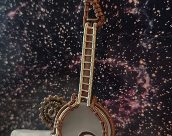 Steampunk Mona Lisa Stone Guitar Wirewrap Pendant