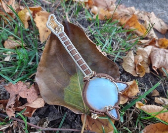 Opalite Cat Head Guitar Wirewrap Pendant