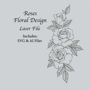 Hand Drawn Roses,  SVG file, laser engraved, personalized, Floral design, glowforge tested, file download, wildflower, digital download