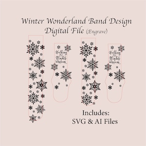 May include: Three black and white digital designs for a winter wonderland band. The designs include snowflakes and the text "Walking in a Winter Wonderland".