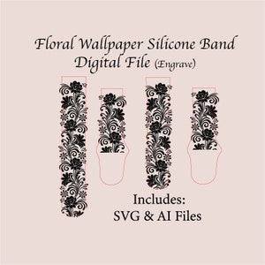 Hand-drawn Flower Watchband File, SVG, Digital Cut File, Band Design, Laser Engraved, Smart Watch Band, Unique, glowforge tested