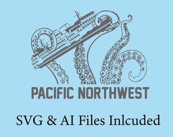 Pacific Northwest Digital File, Seattle Ferry Boat, Octopus Legs, Kraken