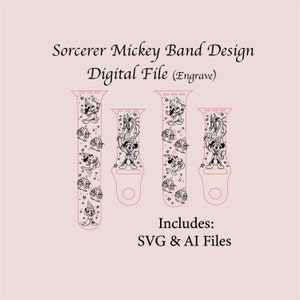 Zauberer Maus Watchband Datei, SVG, digitale geschnittene Datei, Silikon Band Design, Laser graviert, einzigartig, Glühforge getestet