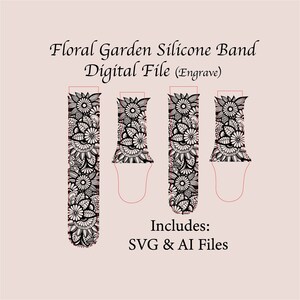 Handgetekende Flower Garden Watchband File, SVG, Digital Cut File, Band Design, Laser Gegraveerd, Watch Band, Uniek, glowforge getest