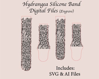 Hand-drawn Hydrangea Watchband File, SVG, Digital Cut File, Band Design, Laser Engraved, Watch Band, Unique, glowforge tested