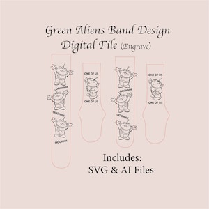 Green Aliens Digital Watch Band File, SVG, iwatch, digital cut file, laser engraved, glow forge tested, unique