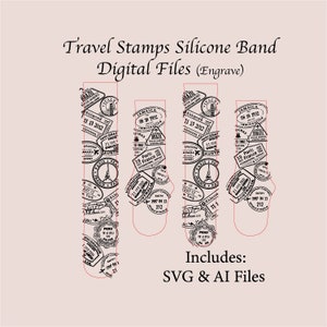 Travel Stempel Uhrenband Datei, SVG, Digital Cut File, Band Design, Laser graviert, Uhrenband, Unikat, Glowforge geprüft