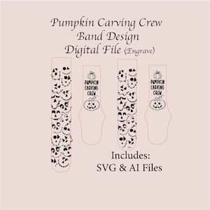 Pumpkin Carving Crew Digital Apple Watch Band File, iWatch, cyfrowy plik grawerowany laserowo silikon testowany przez Glowforge, spersonalizowany, niestandardowy, SVG