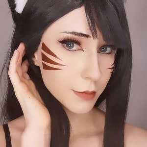 Classic Ahri Cosplay Stripes Face Tattoo brown LOL League of Legends