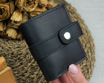 Cartera vintage de cuero para mujer. Cartera de cuero triple para ella. Pequeña cartera linda minimalista. Cartera de piel para mujer.