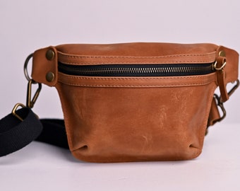 Unisex Small Bag, Women Vintage Leather hip bag, Leather Belly Crossbody Bag, Leather Fanny pack with Belt, Festival Leather small bag