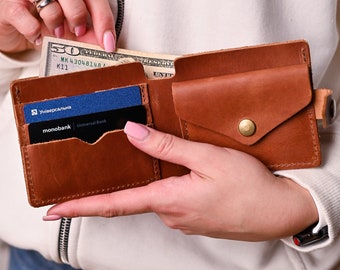 Cartera pequeña de piel para mujer, Mini cartera, Cartera de piel para hombre, Cartera pequeña de piel para mujer, Cartera minimalista de piel para hombre
