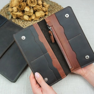 Cartera slim de cuero para mujer. Monedero minimalista para ella. Vintage Fancy Cute Wallet Regalo para Mujer. Cartera de viaje de sobre en efectivo
