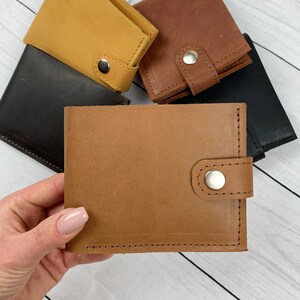 Cartera de piel delgada y minimalista para hombre. Bonita cartera plegable para mujer. Cartera hecha a mano de cuero vintage. cartera de cuero para mujer