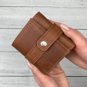 Cartera vintage de cuero para mujer. Cartera de cuero triple para ella. Pequeña cartera linda minimalista. Cartera de piel para mujer.