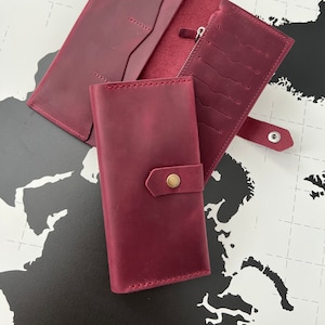Billetera de mujer de cuero Marsala, Billetera vintage de cuero, Billetera linda minimalista pequeña, Billetera personalizada para mujeres, Regalo para mujeres